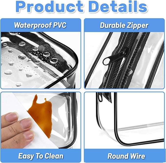 CHICAUP 4 Pieces Clear Cosmetic Bags Bulk TSA Approved Toiletry Bag for Travel PVC Waterproof Clear Makeup Pouch with Zipper for Men and Women Carry-on Travel Essentials