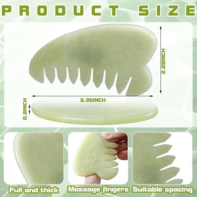 Geiserailie 2 Pcs Jade Combs Esthetician Supplies Massage Stone Hair Gua Sha Scraping Scalp Comb Facial Massage Tool Handheld Head Tools Head Caring Therapy Mother's Day for Women(Heart Style)