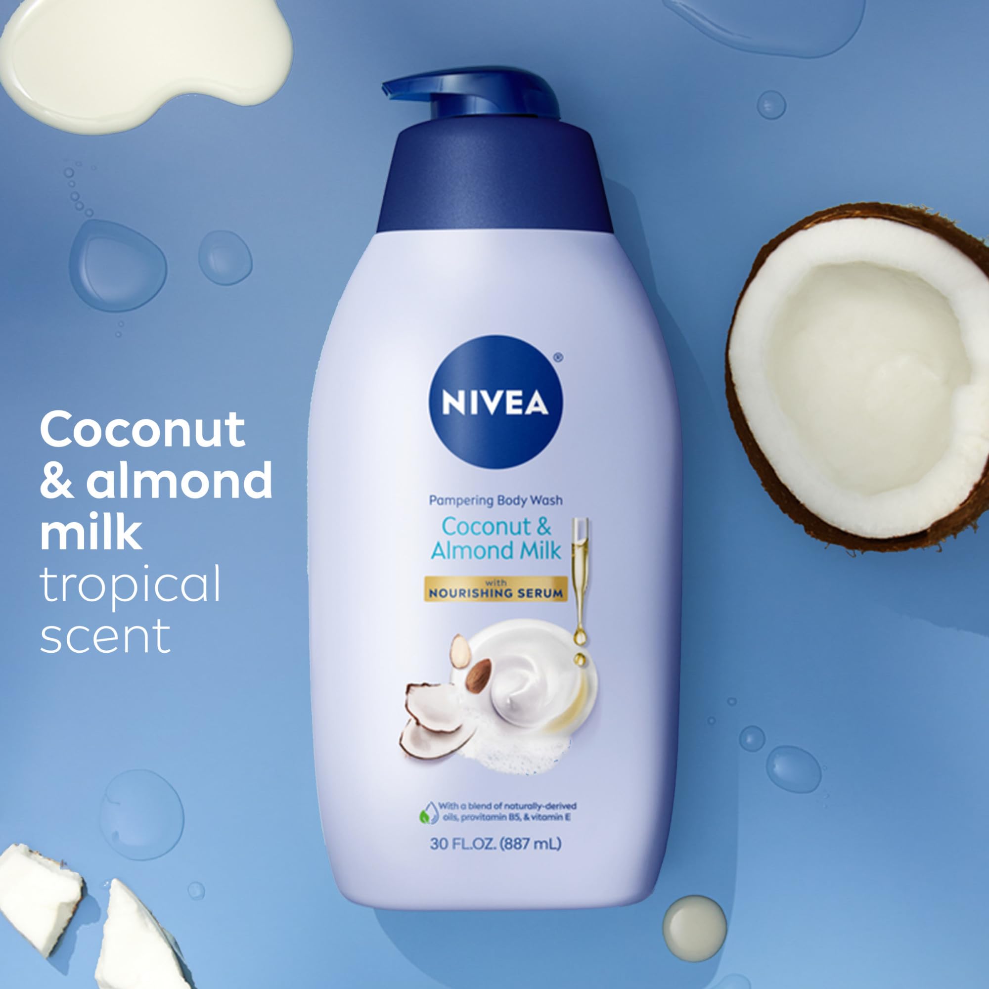 NIVEA Pampering Coconut and Almond Milk Body Wash, 20 FL OZ