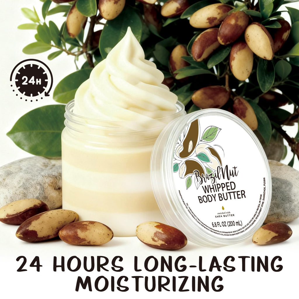 Embleaf Brazil Nut Whipped Body Butter, Shea Body Butter for Women Dry Skin, Natural Brazil Nut Lotion for Body Moisturizer-Deep Moisturizing and Softening-6.8 floz(200ml)