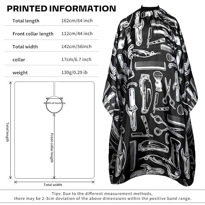Professional 64x56 Inch Barber Cape for Men & Adults - Adjustable Waterproof Hair Cutting Cape for Salon, Hair Coloring Cape with Elastic Neck (Barber Supplies)