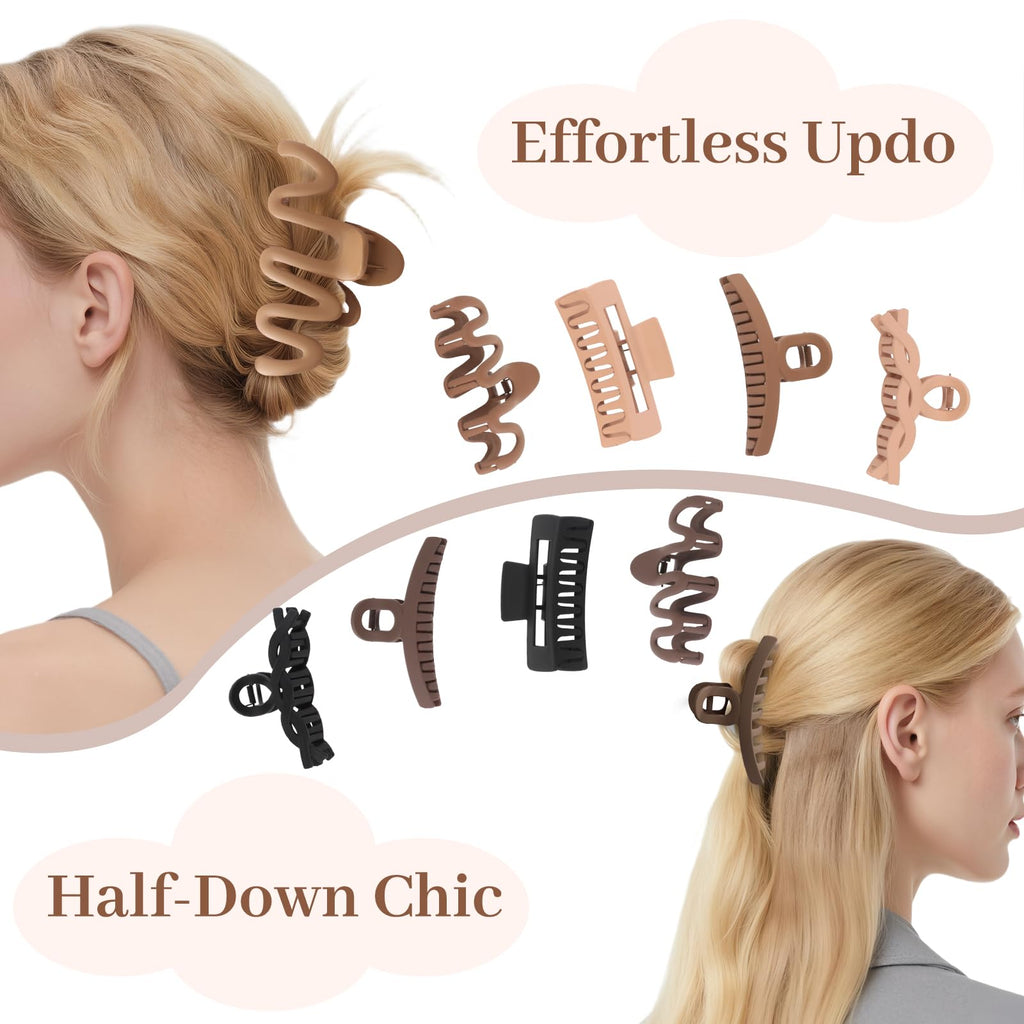 Matte Non-Slip Large Hair Clips for Women 8PCS (Neutral Colors)
