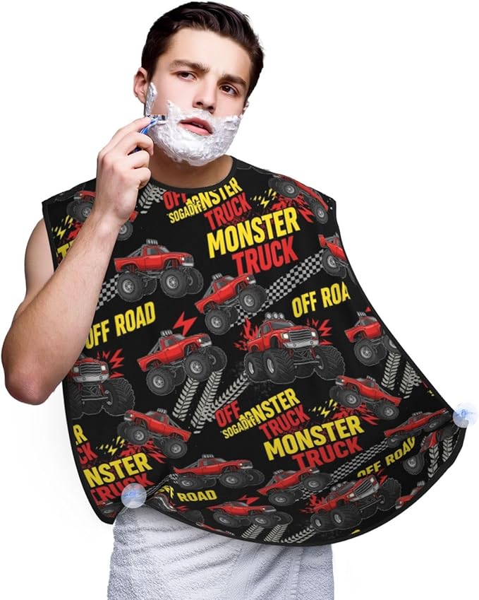 Men's Beard Maintenance Apron, Waterproof & Easy Clean, Monster Truck Car Red Black