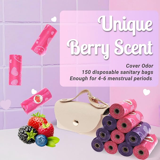 Sanitary Napkin Disposal Bags with Dispenser, Feminine Hygiene Disposal Bags for Tampons Trash Bag, Personal Care Sanitary Bag for Women Privacy Handling (Multicolor)
