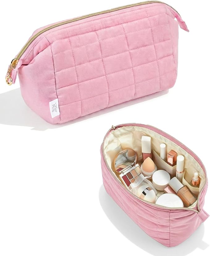 Ms. pen- Aesthetic Quilted Makeup Bag for Women, Pink