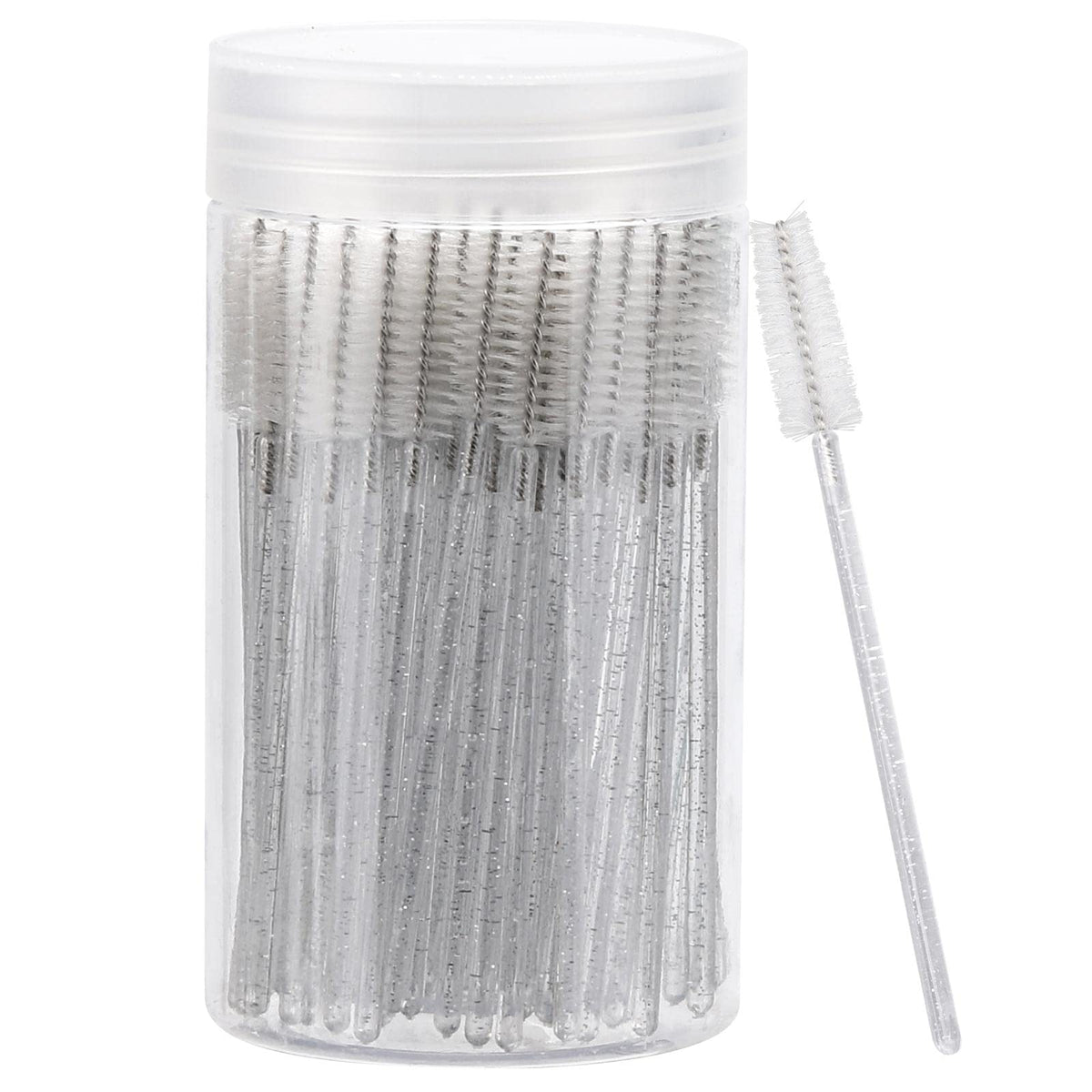 100 Pcs Disposable Eyelash Brush, Mascara Wands Makeup Brushes Applicators Kits for Eyelash Extensions, Eyebrow Brush with Container (Pink, Black)