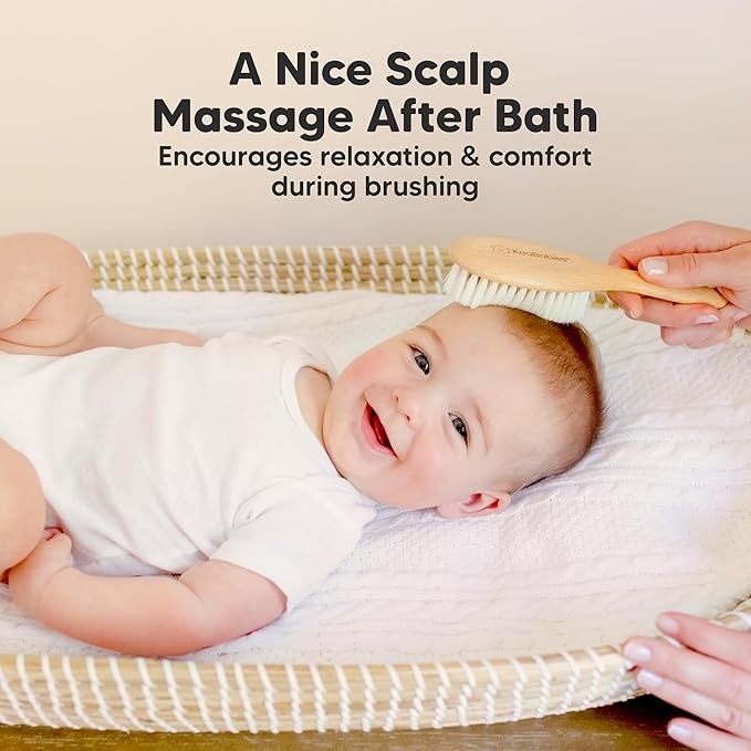 Wooden Baby Hair Brush - Cradle Cap Baby Brush with Soft Goat Bristles, Perfect Gentle Scalp Newborn Comb for Infant, Girls, Boys, Bath Essentials (Walnut, Regular)