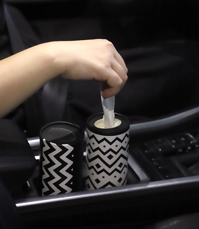 Small Car Tissues Holder with Facial Tissues - 4PK - Tisses for Car Travel Tissue Tubes Box Container Cylinder for Vehicle Cup Holder