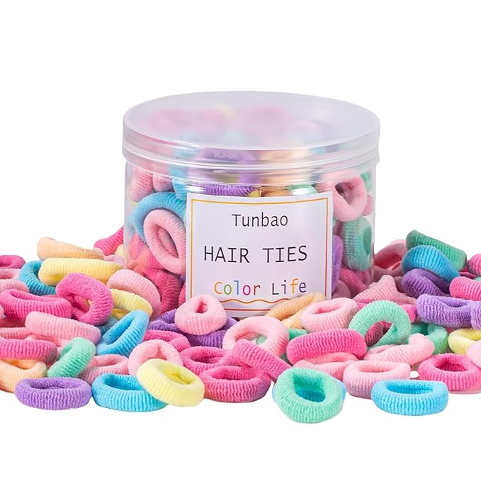 Tunbao 100 Psc Baby Hair Ties,Soft Cotton Toddler Hair Ties,Small Seamless Hair Bands for Girls and Kids,Multicolor Hair Elastics Ponytail Holders