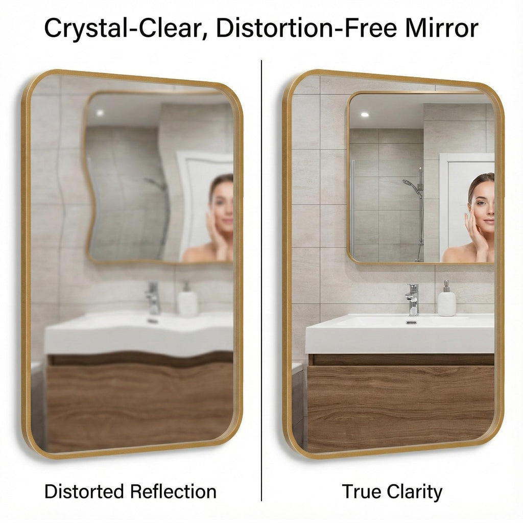 Pocetry 2-Pack 24x36 Inch Antique Gold Rounded Rectangle Vanity Mirrors