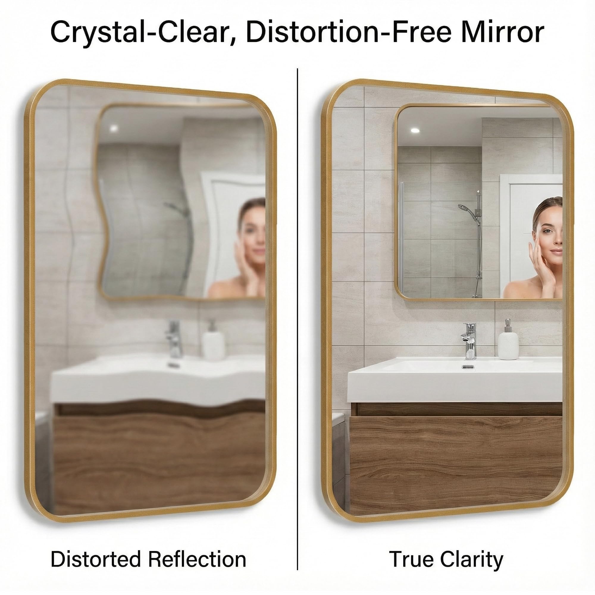 Pocetry 2-Pack 24x36 Inch Antique Gold Rounded Rectangle Vanity Mirrors