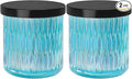 Qtip Holder for Bathroom set of 2, Clear Glass Apothecary Jars with Lids, Bathroom Canisters for Cotton Balls,Swabs,Floss Picks,Hair Ties,Vanity Organizer and Storage,Vintage Decor (Blue)