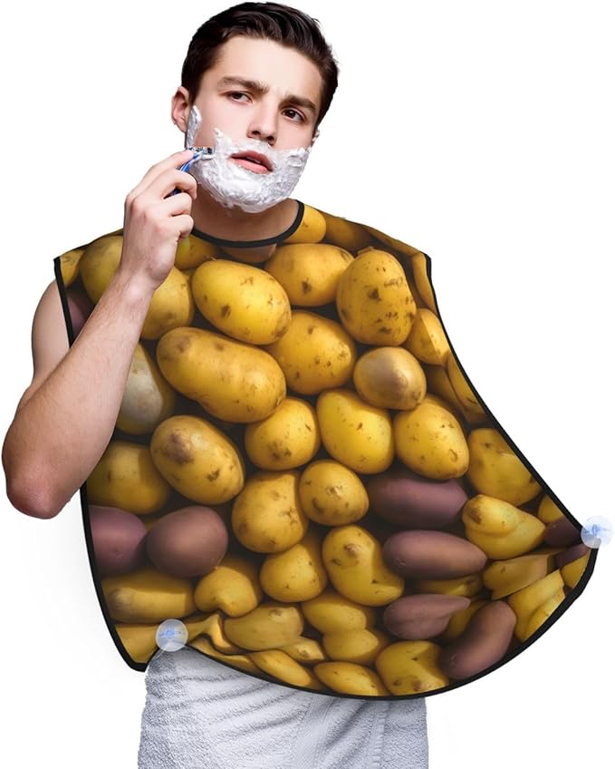 NOUZU Many Potatoes Print Beard Bib Apron For Men, Beard Hair Catcher For Men Shaving Trimming,Beard Cape Cloth