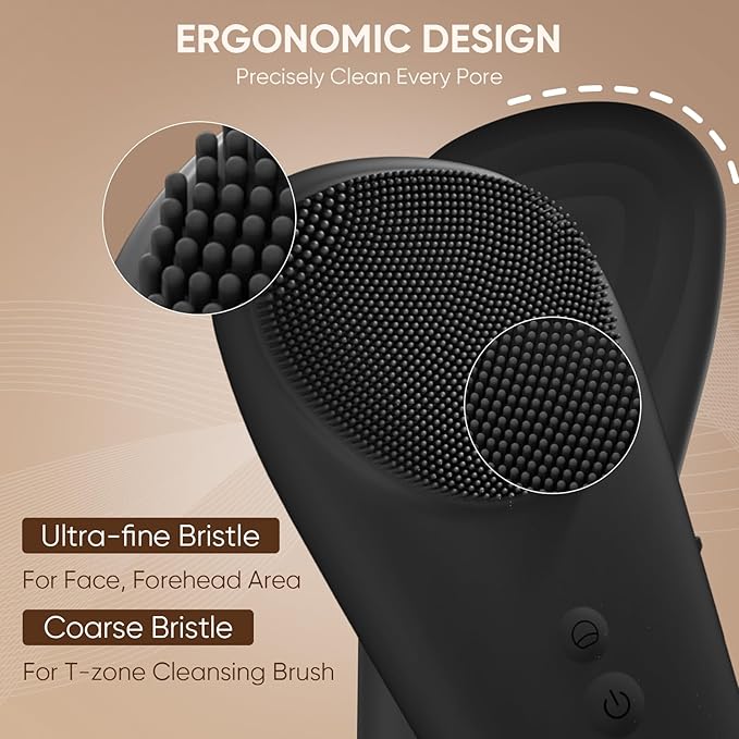 Stepcare Silicone Face Scrubber Blackhead Scraper Rechargeable 2-in-1 Facial Cleansing Brush & Skin Spatula Duo, IPX7 Waterproof Exfoliating Massager Deep Cleansing for Women and Men(Black)
