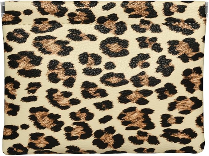 Ksriylm Leopard Leather Small Makeup Pouch for Women,Cosmetic Accessories,Waterproof and Portable Cosmetic Bag,Self-closing, No Zipper, Aesthetic Storage Pouch,Lipstick for Purse,Apricot Color