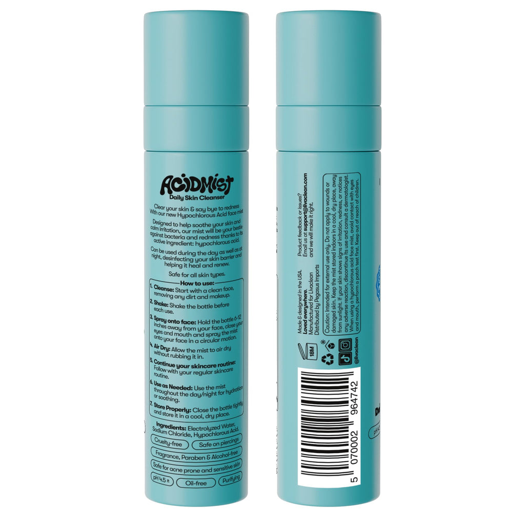 Hypochlorous Acid Spray for Face & Body - 3.4 fl oz 0.02% HOCL - Helps Reduce Redness and Breakouts - Travel Size Hypochlorous Spray - Multi-Purpose Topical Facial Skin Repair - pH-Balancing Toner
