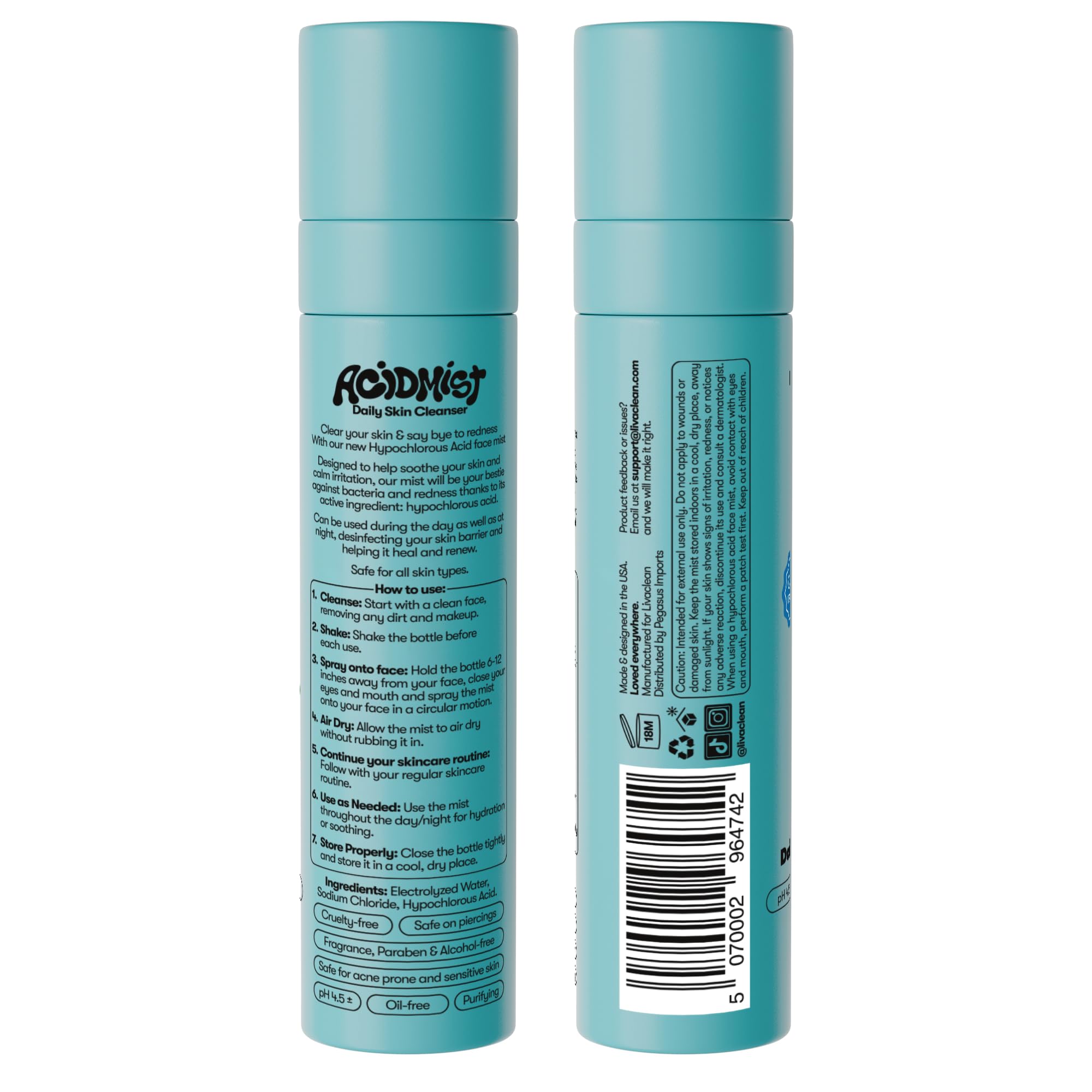 Hypochlorous Acid Spray for Face & Body - 3.4 fl oz 0.02% HOCL - Helps Reduce Redness and Breakouts - Travel Size Hypochlorous Spray - Multi-Purpose Topical Facial Skin Repair - pH-Balancing Toner