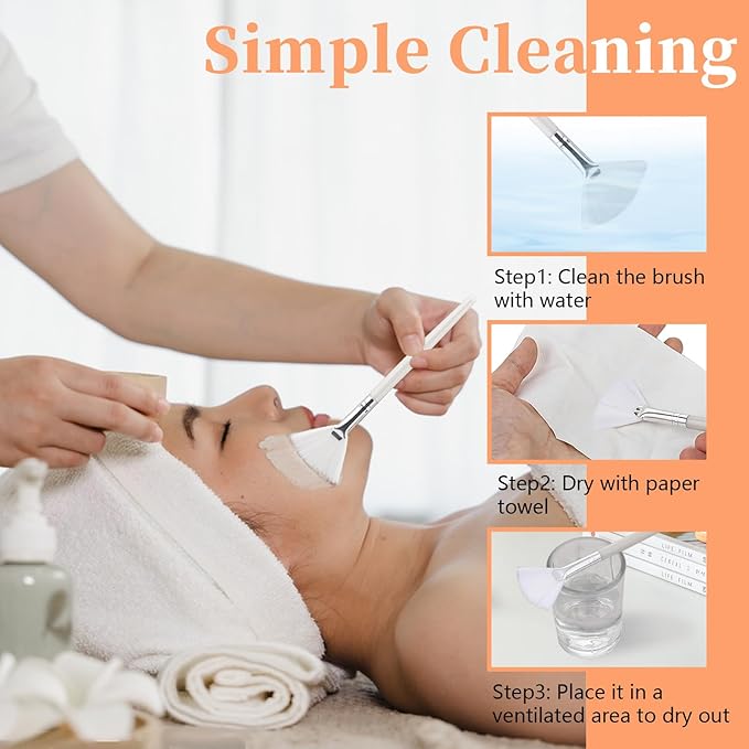 Yitexin 30 Pieces Soft Fan Brush for Facial Esthetician, Flat Head Fan Makeup Brush, Cosmetic Face Applicator Tool for Mud Cream Makeup Peel Women (White)
