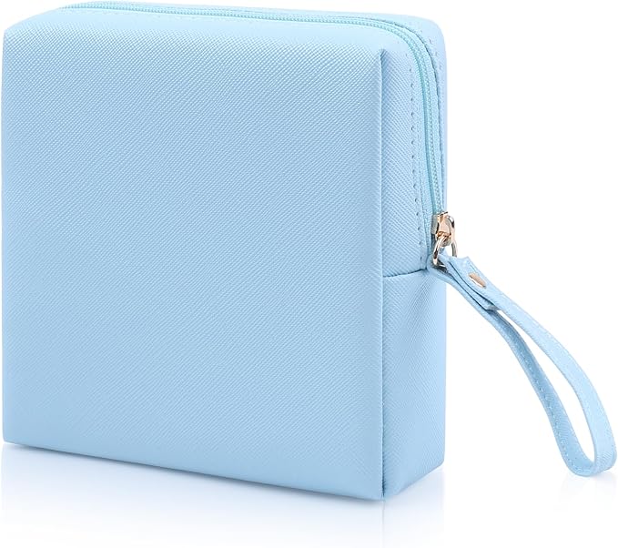 Sanitary Napkin Period bag for Women, Sanitary Napkin Storage Bag, PU Leather Sanitary Pad Bags Pounch, Portable Tampons Zipper Organizer Bag with Handle for Ladies