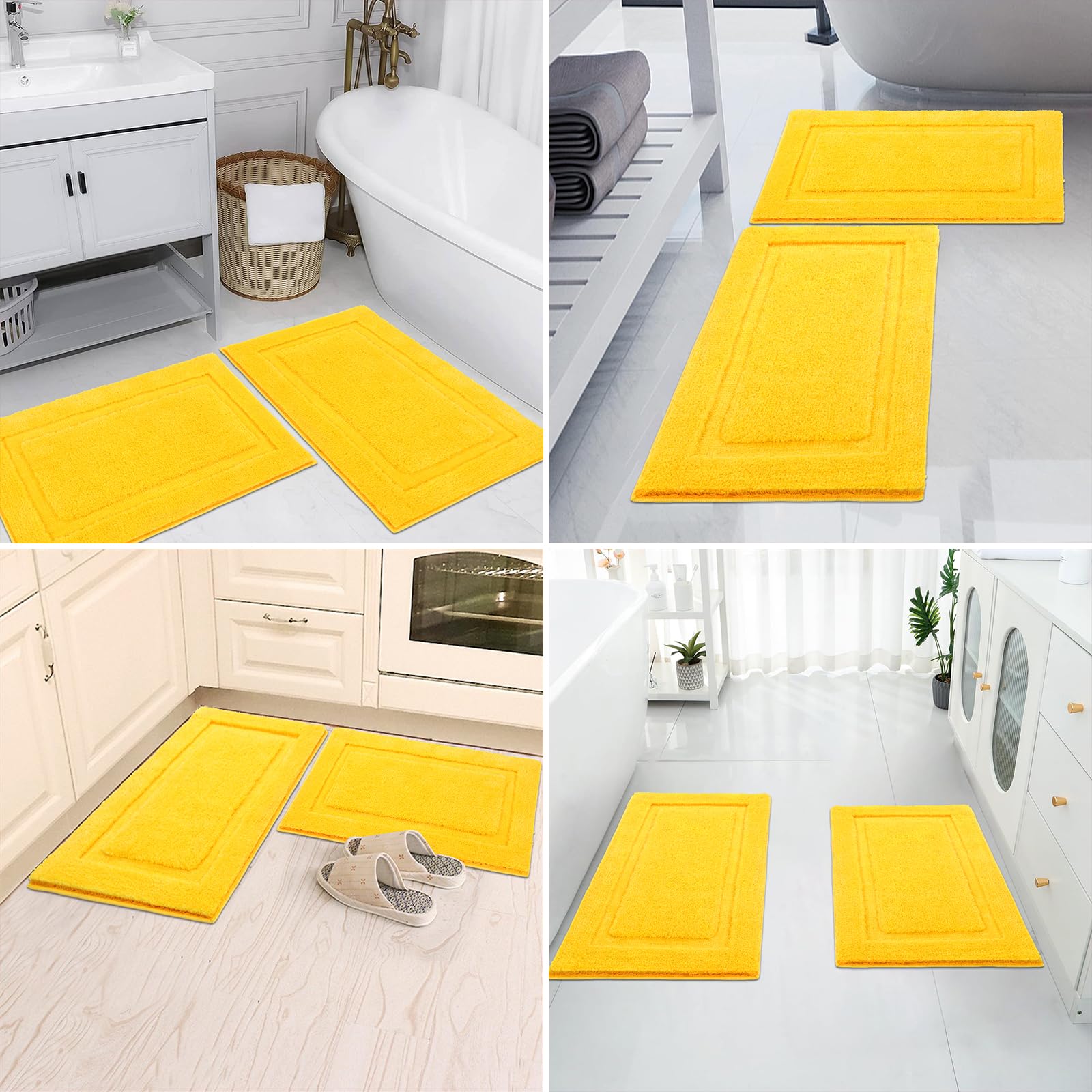 SHACOS Soft Microfiber Bathroom Rugs Set of 2 Pieces, Yellow