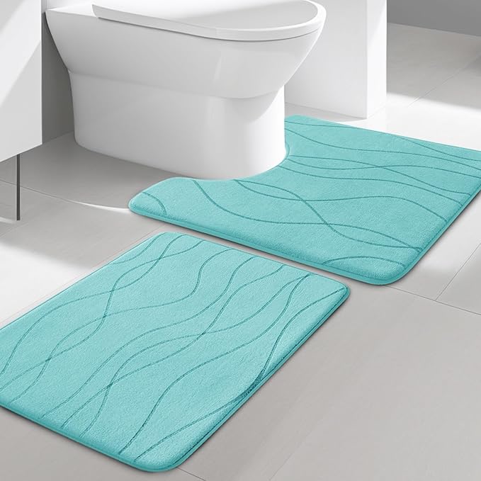 YIHOUSE Bathroom Rugs Set 5 Piece, Memory Foam Bath Mat Dark Grey