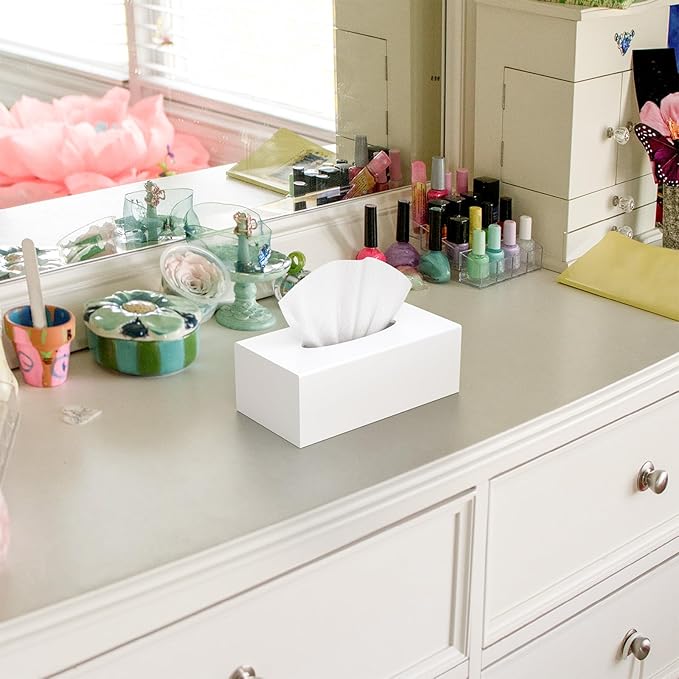 SILUT Tissue Box Cover Rectangle, Tissue Box Holder Decorative, Acrylic Tissue Box Cover, Stylish Tissue Holder for Bathroom, Home, Restaurant, Kitchen - Matte White