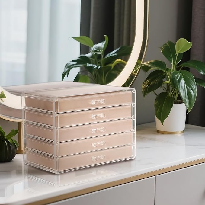 Jewelry Box Organizer,Clear Acrylic Storage Box Organizer with 5 Drawers