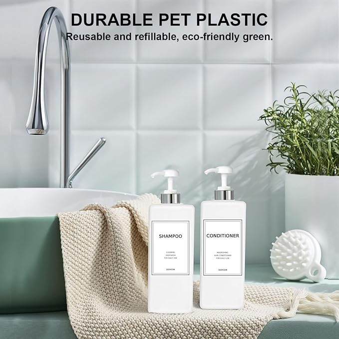 Modern Silver Shampoo and Conditioner Dispenser (21 oz, Pack of 3) Refillable Pump Bottle Set Empty Shower Plastic Bottles with Pump for Bathroom Body Wash Soap and Shower (Sliver&White)