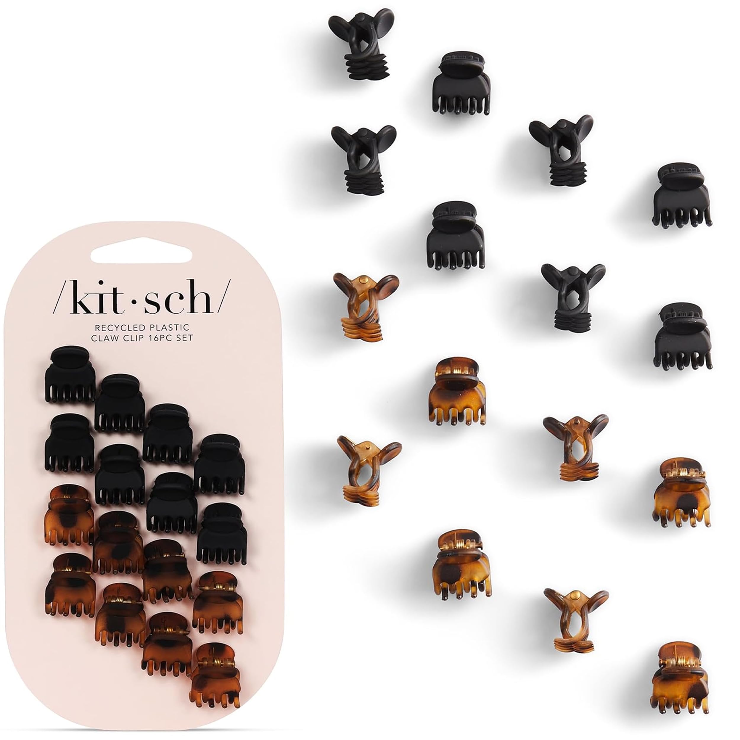 Kitsch Mini Claw Clips for Women - Stylish Small Hair Clips for Kids | Stays In Place Without Pulling or Snagging | Durable & Sturdy Plastic - Tortoise & Black, 16 Pcs