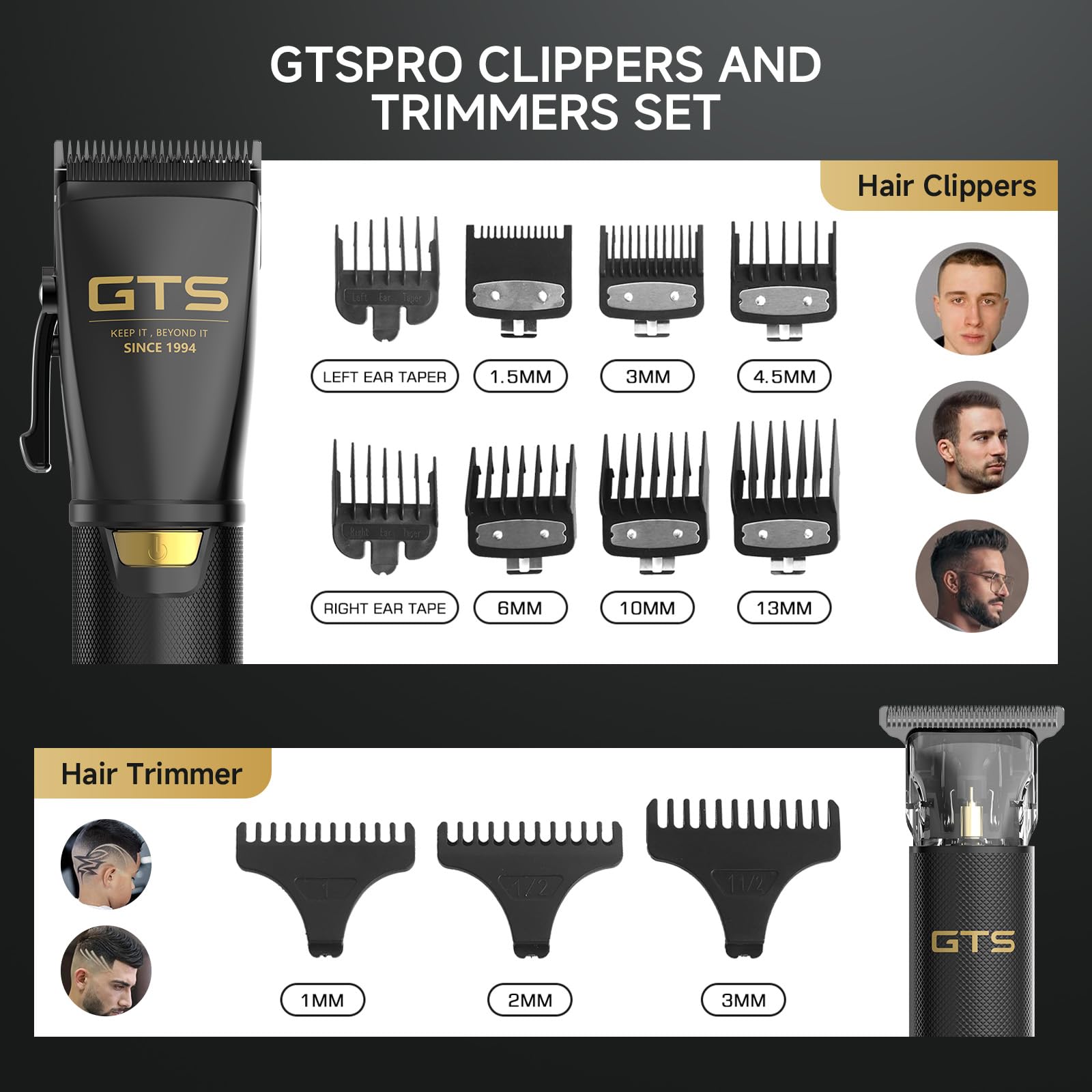 GTS Hair Clippers for Men Professional, Beard Trimmer Kits & Sets, Cordless Mens Hair Trimmer, Electric Shavers, Haircutting Machine with LED Display, for Barber 4 in 1