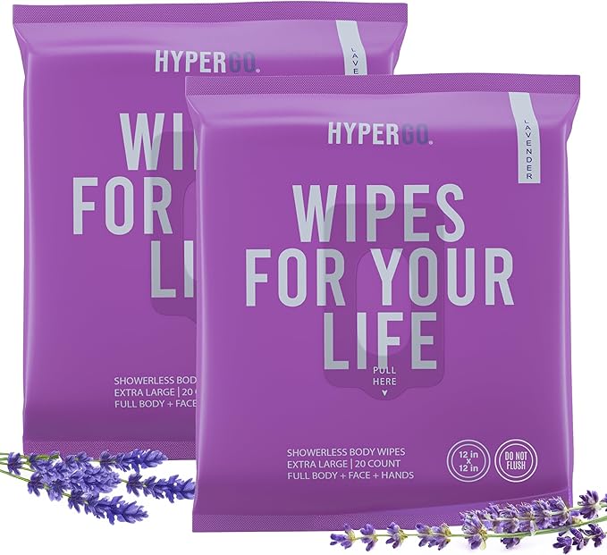 HyperGo XL Body Wipes for Women & Men – 12" x12" Rinse-Free Full Body Cleansing Wipes 20 Count Pack - Mint | Biodegradable, Hypoallergenic, Aloe-Infused | Gym, Festival, Camping Essentials