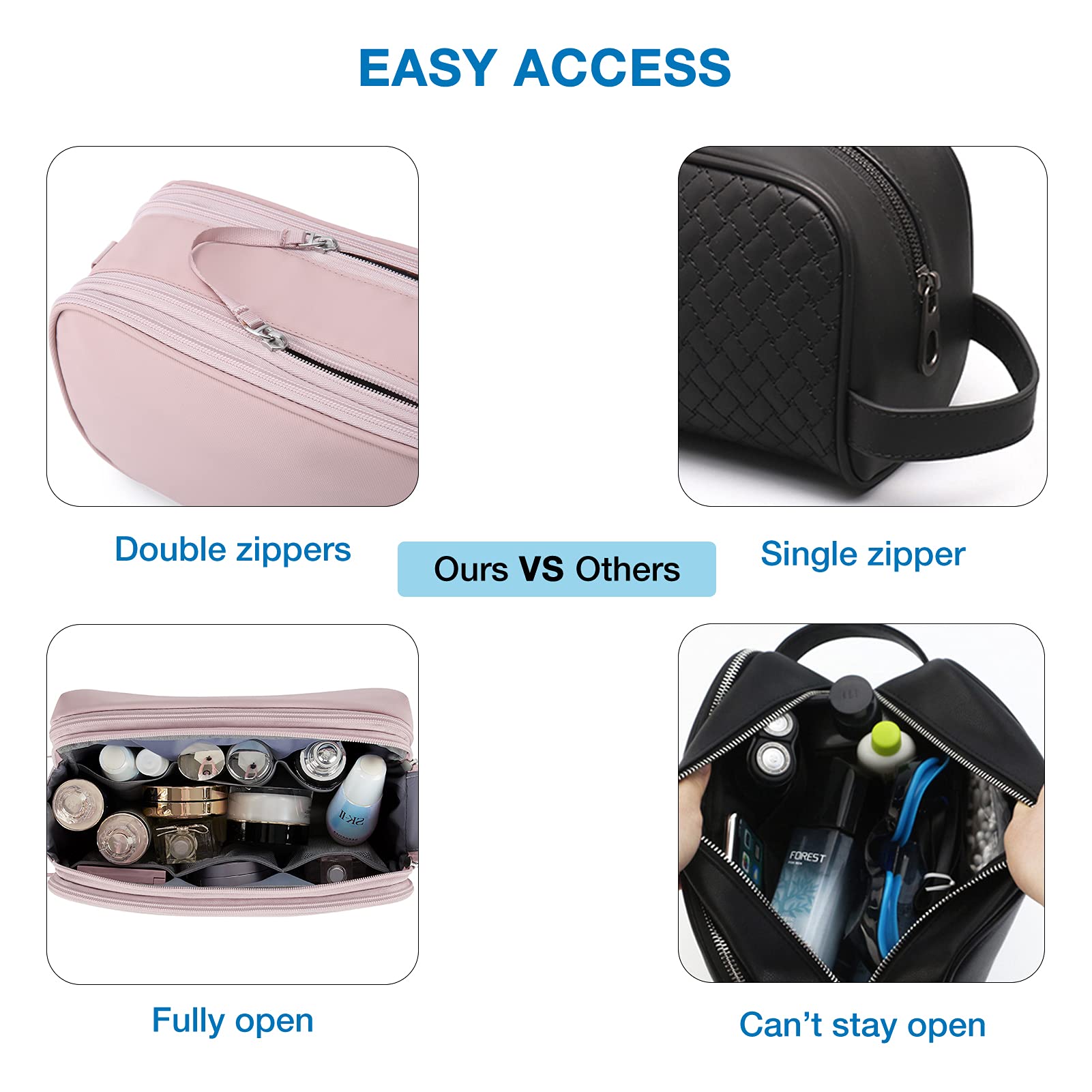 BAGSMART Toiletry Bag for Men, Travel Toiletry Organizer Dopp Kit Water-resistant Shaving Bag for Toiletries Accessories, Door Room Essentials,Pink-large