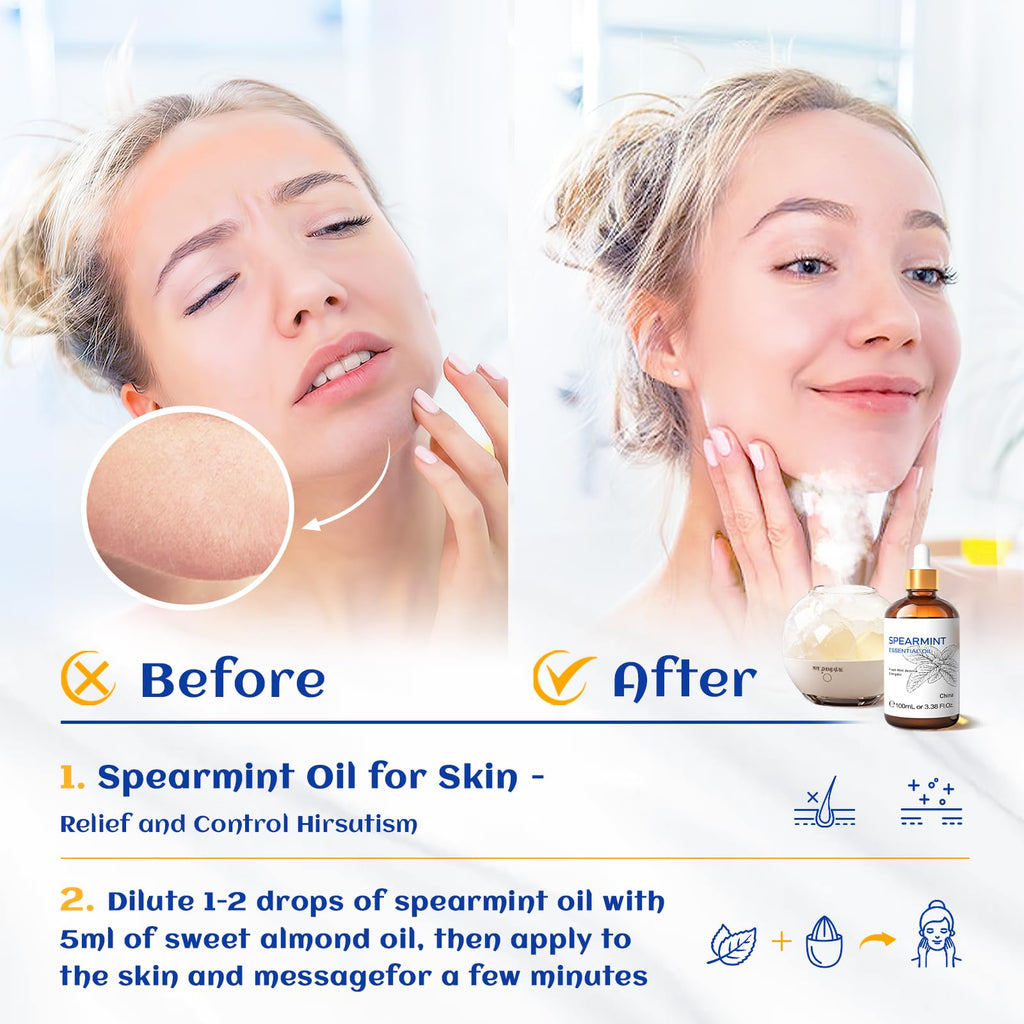 HIQILI Spearmint Essential Oil for Diffuser, Skin & Hair Care