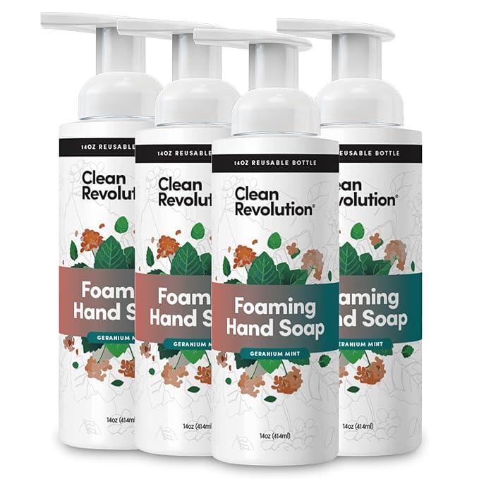 Clean Revolution Foaming Hand Soap Refill with Real Essential Oils, Moisturizing Sulfate-Free Hand Soap, Ready-to-Use Foam Soap Refill for Kitchen & Bathroom (Geranium Mint) 14 oz