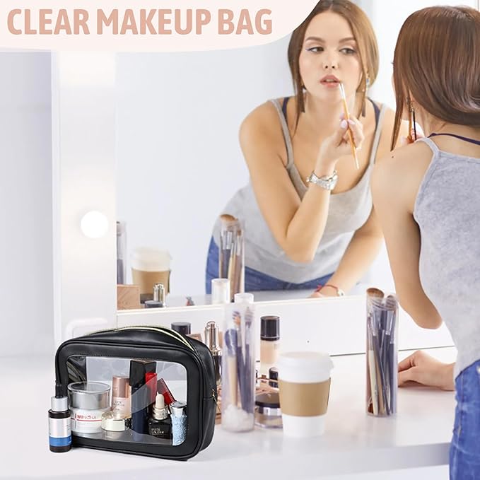 YOPCDJ 6PCS Clear Toiletry Bag,TSA Approved Travel Pouch with Zipper for Cosmetics and Toiletries，Diaper Bag Organizer Pouch Set, Purse Organizer and Clear Car Bag for Women and Kids