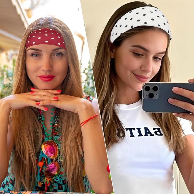RITOPER Polka Dot Headbands for Women Non Slip, Boho Wide Head Bands for Women's Hair, Trendy Cute Hair Accessories for Yoga, Running, Spa Day, Party, Travel, Wigs