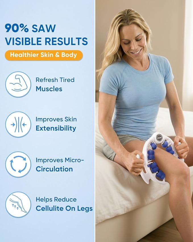 ONUEMP Cellulite Massage Tool, Lymphatic Drainage Cellulite Remover for Legs, Muscle Roller Fascia Massage - Body Sculpting, Lipedema Massagers, Celulitis Reduccion, Deep Tissue Pain Relief, Blue
