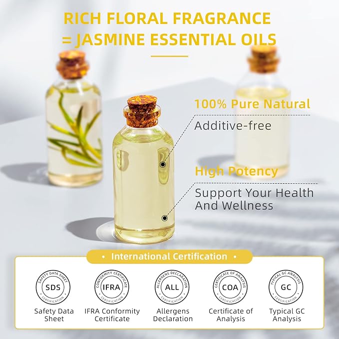 HIQILI Jasmine Essential Oil for Diffuser, Hair & DIY Perfume