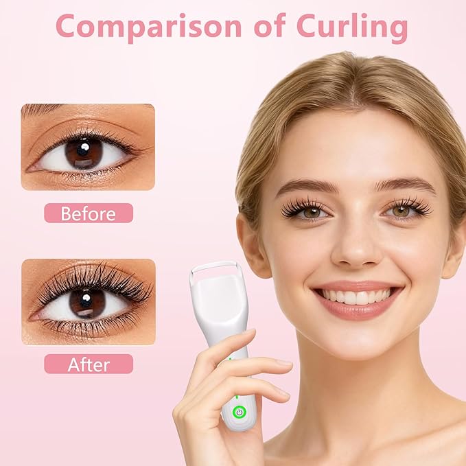 KOKABI Heated Eyelash Curler for Women, Mini Electric Lash Curler with 10S Heat 3S Style 24H Lift for Long, 3 Adjustable Temp & USB-C Rechargeable, Ergonomic Design, Travel-Friendly Makeup Tool Gift
