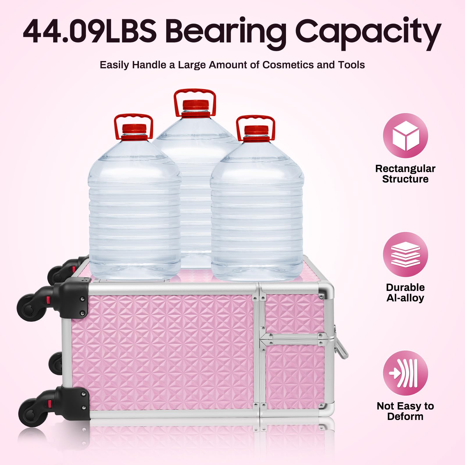 Fronimo Pink Rolling Makeup Case with 4 Trays and Large Drawer Nail Travel Case on Wheels for Professional Stylists Portable Beauty Organizer
