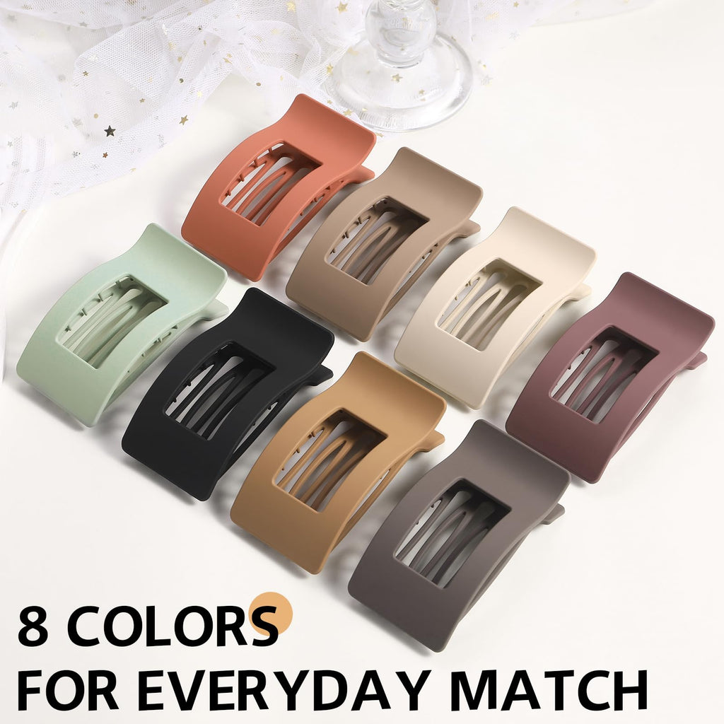 8 Pack Flat Claw Clips for Women - Matte No Slip Hair Clips for Thick & Thin Hair, Large French Claw Clips Strong Hold Styling Accessories