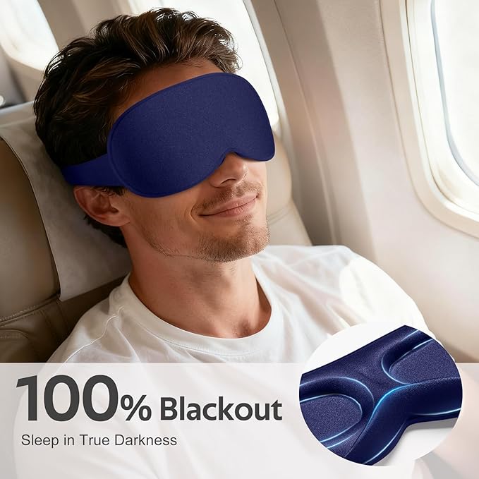 Vynix® Sleep Mask for Men Women - 100% Blackout Eye Masks for Sleep - 3D Soft Sleeping Mask for Side Sleepers - Zero Pressure Lash Extensions Eye Cover Shade for Airplane Travel Essentials, Blue
