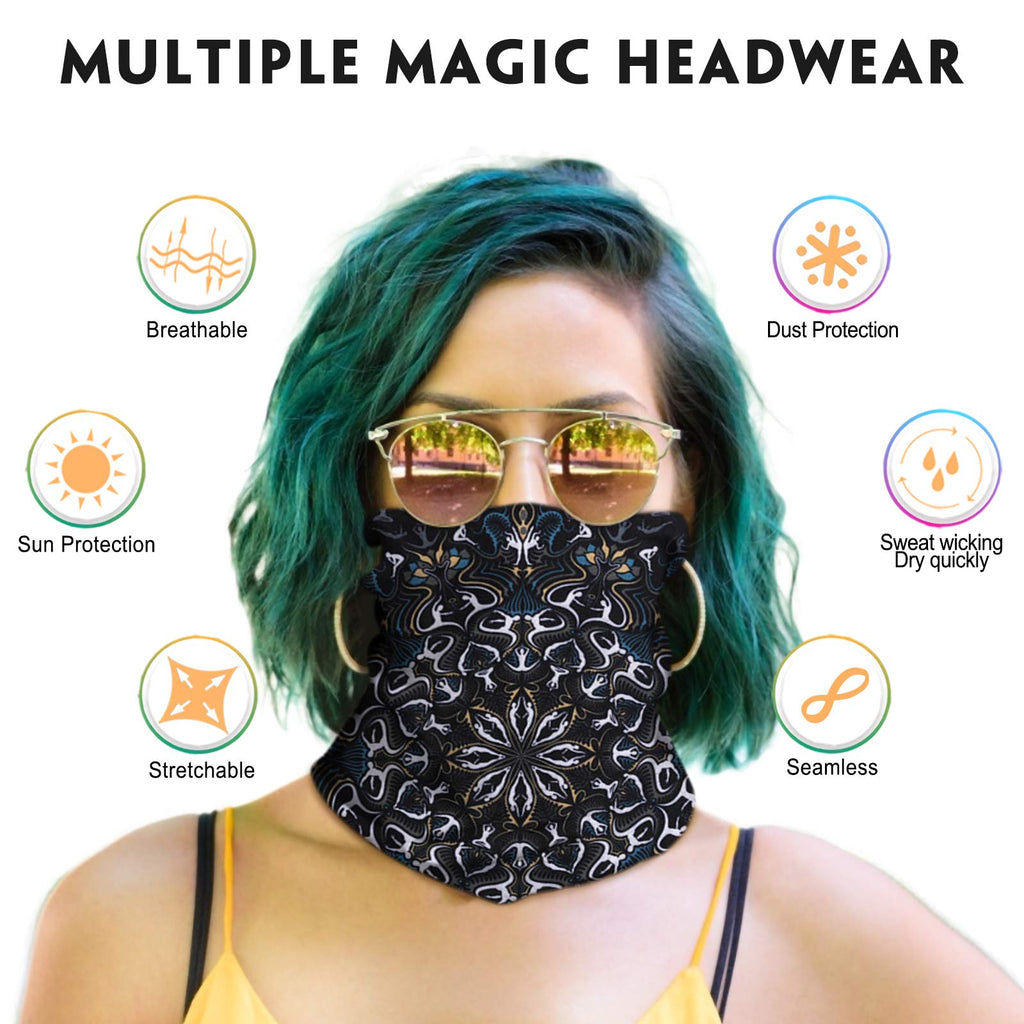 Neck Gaiter Mask, Sun Mask, Rave Bandana Face Mask, Seamless Face Scarf, Headband for Men Women (A-Black Series 2)