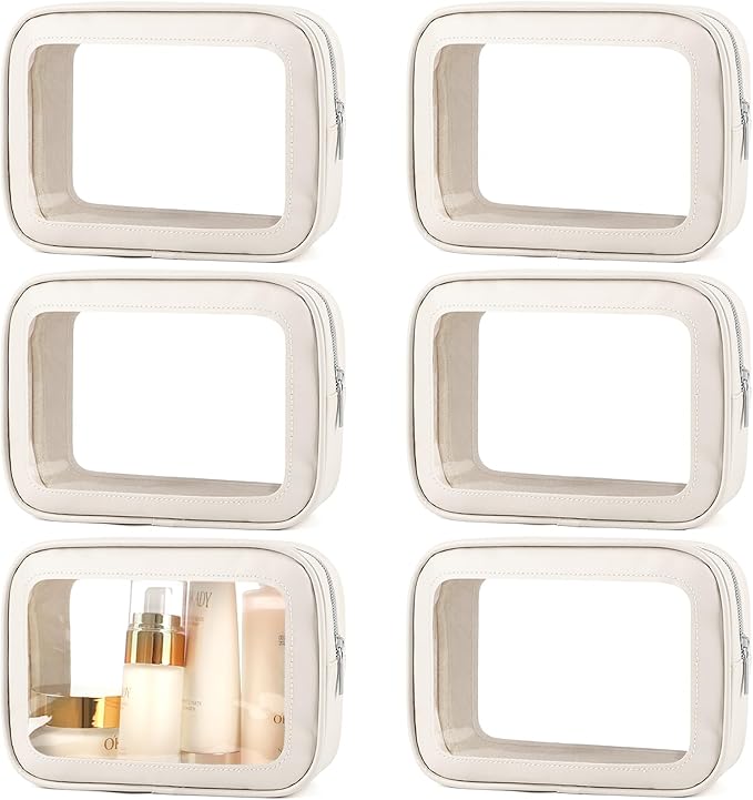 YOPCDJ 6PCS Clear Toiletry Bag,TSA Approved Travel Pouch with Zipper for Cosmetics and Toiletries，Diaper Bag Organizer Pouch Set, Purse Organizer and Clear Car Bag for Women and Kids