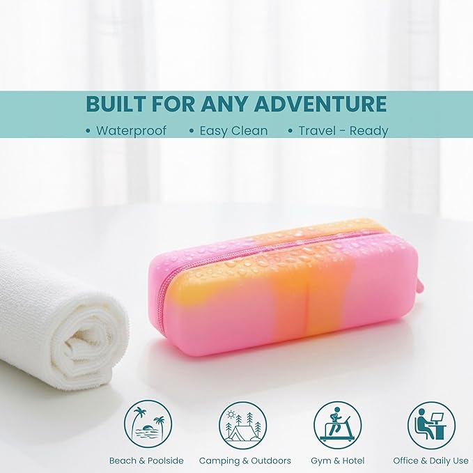 Cotton Pad Swab Travel Case, 2-in-1 Waterproof Organizer (Peach Sunrise)