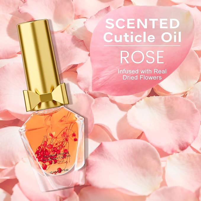 JIASHENG Cuticle Oil, Cuticle Nail Oil Infused with Real Flowers, Rose 12ml