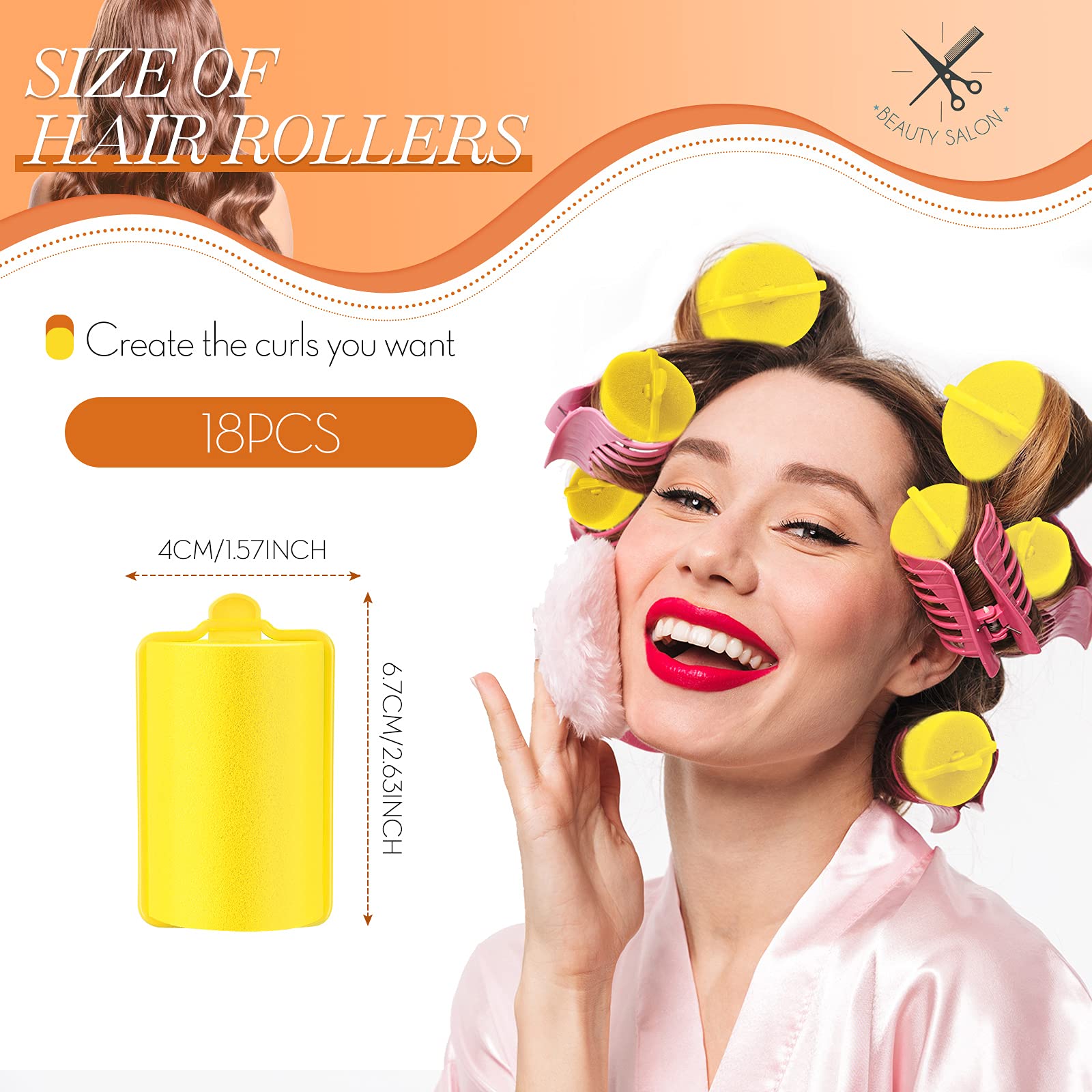 Geyoga 18 Pieces Yellow Sponge Hair Rollers For Women, 1.4 X 2.6 In