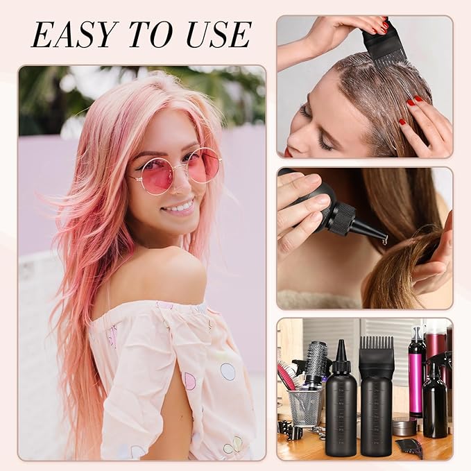 Pimoys Root Comb Hair Dye Oil Applicator Bottles For Scalp Brush, Black