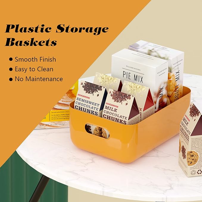 OWill 7 Pack Plastic Storage Bins, 4.2L Small Organizer Baskets with Handles, Pantry Cabinet Bathroom Classroom Storage Containers, Colorful Shelf Bins for Home Kitchen Closet Organization