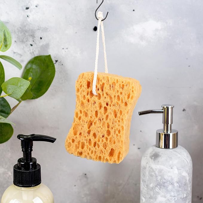 2PCS Bath Sponge, Larger Shower Sponges Natural Sponge Ultra Soft Exfoliating Shower Sponges Honeycomb Dense Foam for Women Men Sensitive Dry Skin